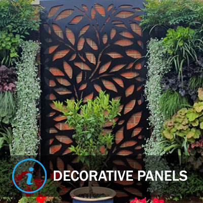 Black decorative rectangle metal screen with gumleaf cutouts