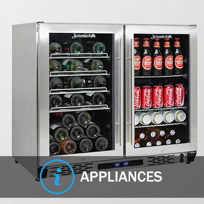 Double door bar fridge with stainless steel trims and locks with wine bottles, can and beer bottles