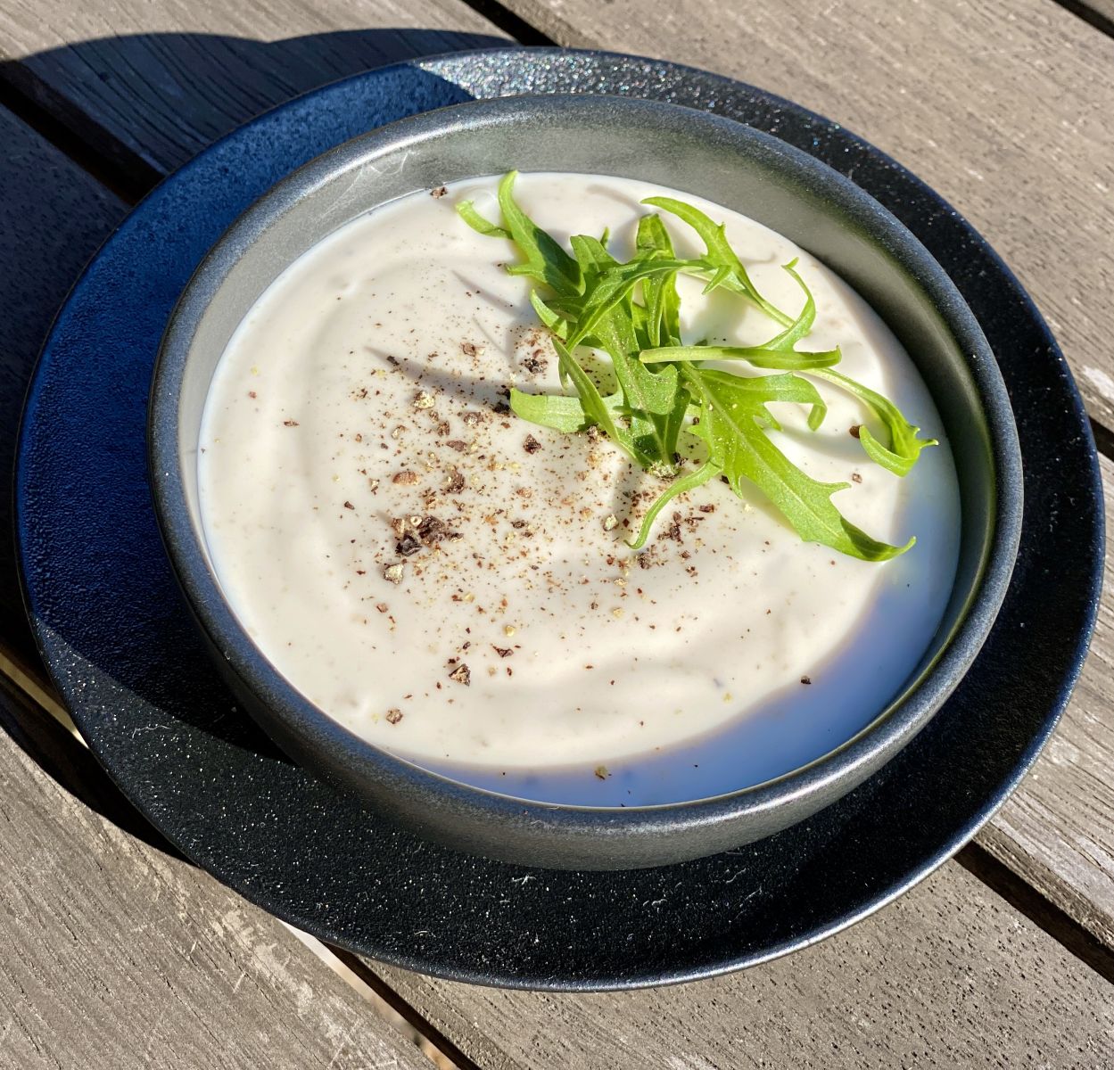 A creamy blue cheese dressing in a bowl 