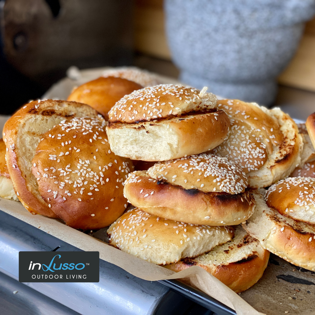 Home-made burger buns with sesame seeds