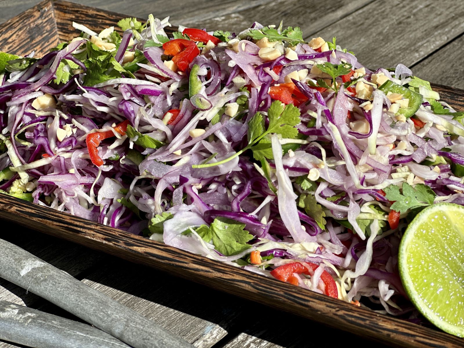 A coleslaw with Chilli oil and limes