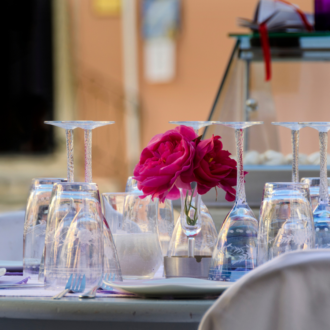 Wine glass in an outdoor entertaining area