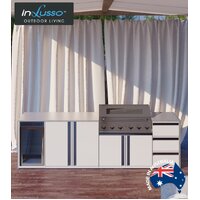 Outdoor Kitchen 3000mm InLusso Intergrato Drop In BBQ Milton Grey Stone Bench Top Graphite Ripple Cabinets