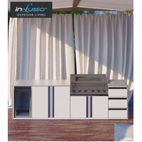 Outdoor Kitchen 3000mm InLusso Intergrato Drop In BBQ Milton Grey Stone Bench Top White Ripple Cabinets