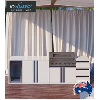 Outdoor Kitchen 3000mm InLusso Intergrato Drop In BBQ Bianco Cararra Stone Bench Top White Ripple Cabinets