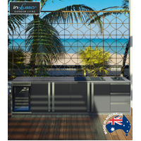 Outdoor Kitchen 3000mm InLusso Linea Built In BBQ Milton Grey Stone Bench Top Graphite Ripple Cabinets