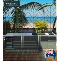 Outdoor Kitchen 3000mm InLusso Linea Built In BBQ Bianco Cararra Stone Bench Top Graphite Ripple Cabinets