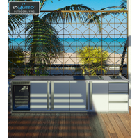 Outdoor Kitchen 3000mm InLusso Linea Built In BBQ Bianco Cararra Stone Bench Top White Ripple Cabinets